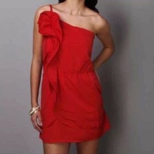 Esley red one shoulder ruffle dress